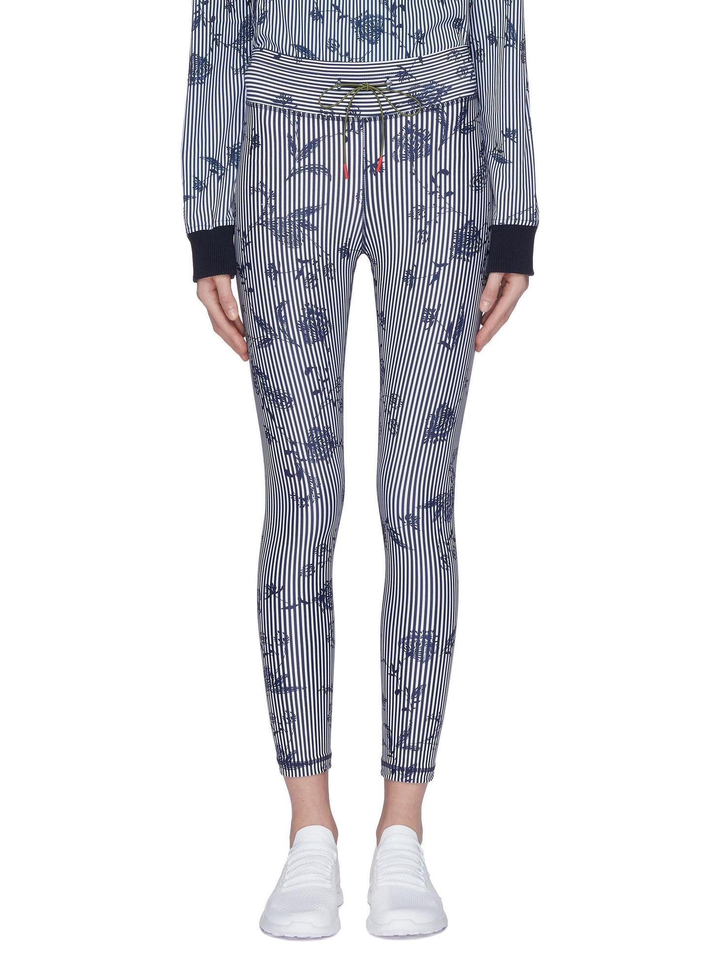'florence' floral print stripe performance midi leggings - the upside - multi-colour