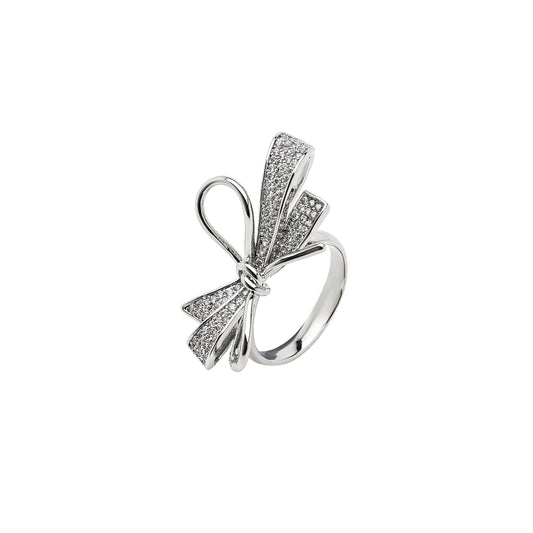 Free Sample My Fair Lady Bowknot Bling Zircon Open Ring - 2022 Fashion Brass Rings 925 Sterling Silver Plated Crystal Ring Women