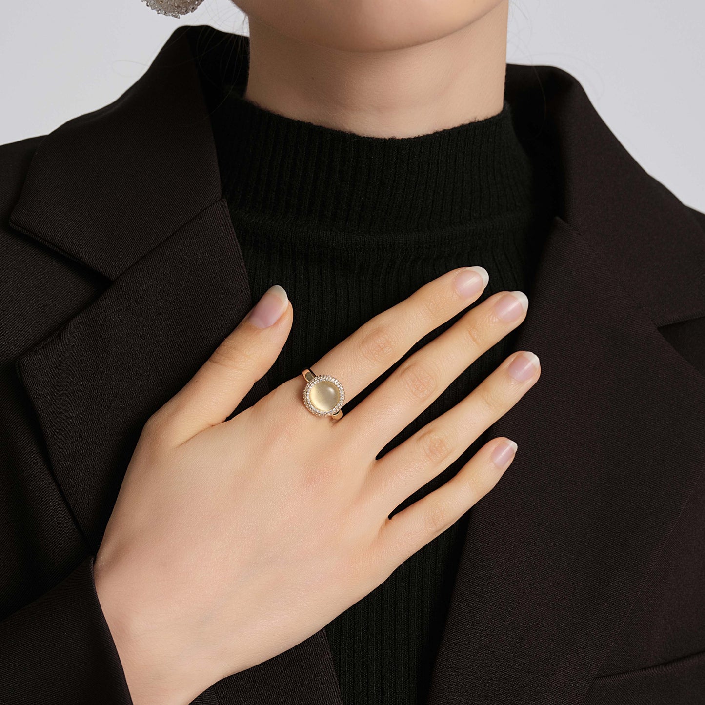 Free Sample My Fair Lady Moonstone Cocktail Ring - 2022 Trendy Zircon Open Ring 18k Gold Plated Fashion Ring