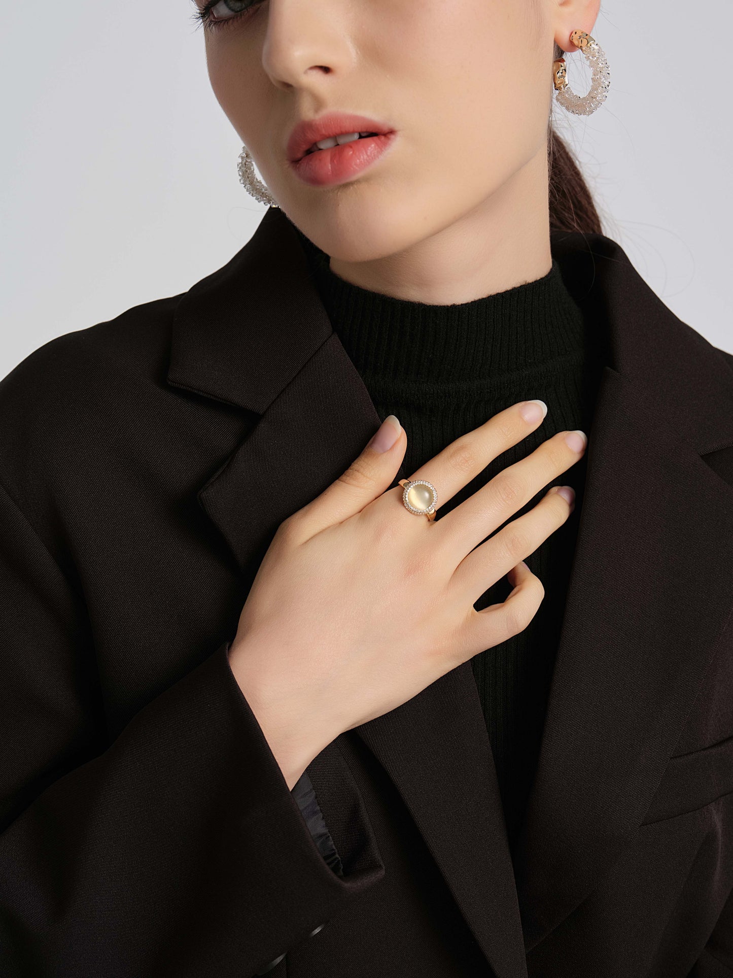 Free Sample My Fair Lady Moonstone Cocktail Ring - 2022 Trendy Zircon Open Ring 18k Gold Plated Fashion Ring