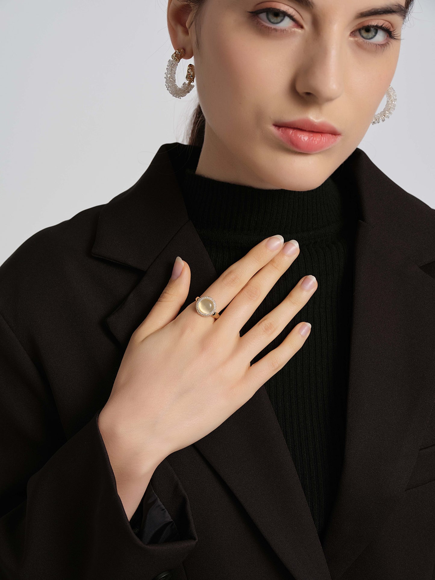 Free Sample My Fair Lady Moonstone Cocktail Ring - 2022 Trendy Zircon Open Ring 18k Gold Plated Fashion Ring