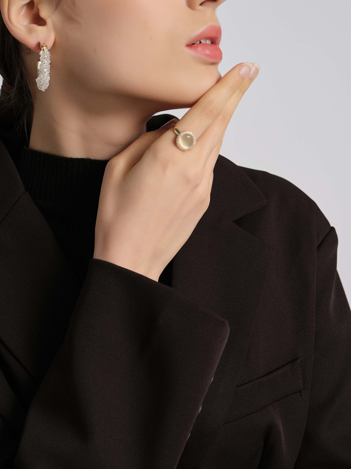 Free Sample My Fair Lady Moonstone Cocktail Ring - 2022 Trendy Zircon Open Ring 18k Gold Plated Fashion Ring