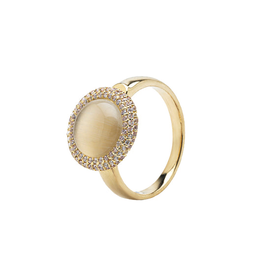 Free Sample My Fair Lady Moonstone Cocktail Ring - 2022 Trendy Zircon Open Ring 18k Gold Plated Fashion Ring