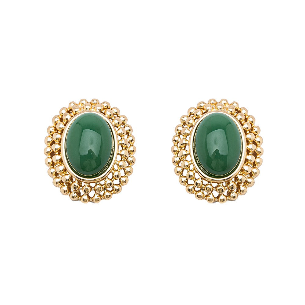 Free Sample Retro Glam Clear glass beads earrings women gold heart earrings non tarnish vintage 18k gold 925 needle Stud Earring