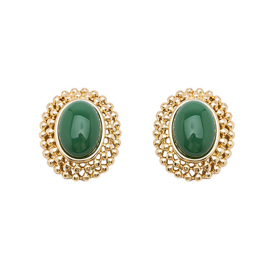 Free Sample Retro Glam Clear glass beads earrings women gold heart earrings non tarnish vintage 18k gold 925 needle Stud Earring