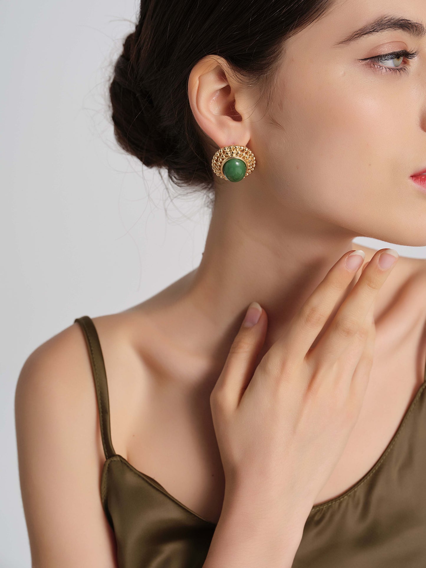 Free Sample Retro Glam Clear glass beads earrings women gold heart earrings non tarnish vintage 18k gold 925 needle Stud Earring