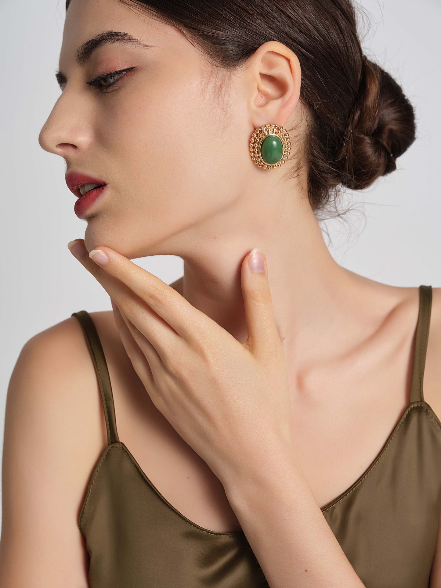 Free Sample Retro Glam Clear glass beads earrings women gold heart earrings non tarnish vintage 18k gold 925 needle Stud Earring