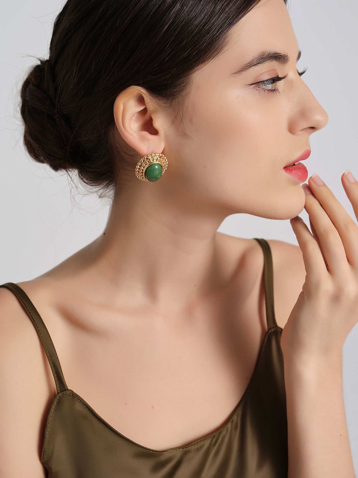 Free Sample Retro Glam Clear glass beads earrings women gold heart earrings non tarnish vintage 18k gold 925 needle Stud Earring