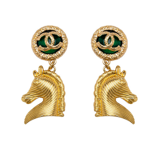 Free Sample Retro Glam Rococo non tarnish vintage 18k gold Horse CC earrings luxury earrings women 925 needle Stud Earrings