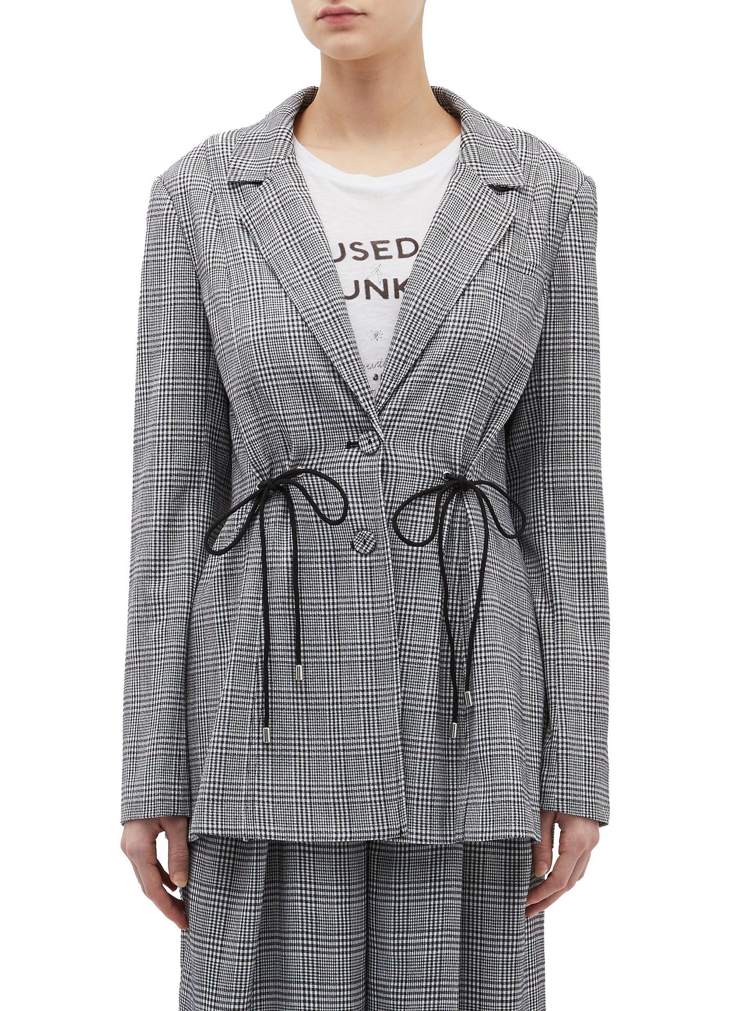 'hopes up' drawstring houndstooth check plaid blazer - c/meo collective - multi-colour