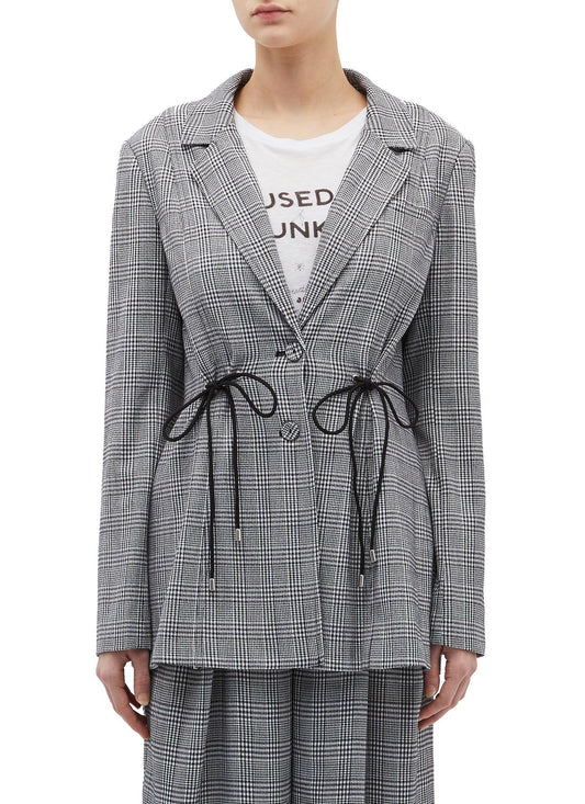 'hopes up' drawstring houndstooth check plaid blazer - c/meo collective - multi-colour