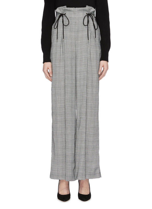 'hopes up' houndstooth check plaid wide leg paperbag pants - c/meo collective - multi-colour