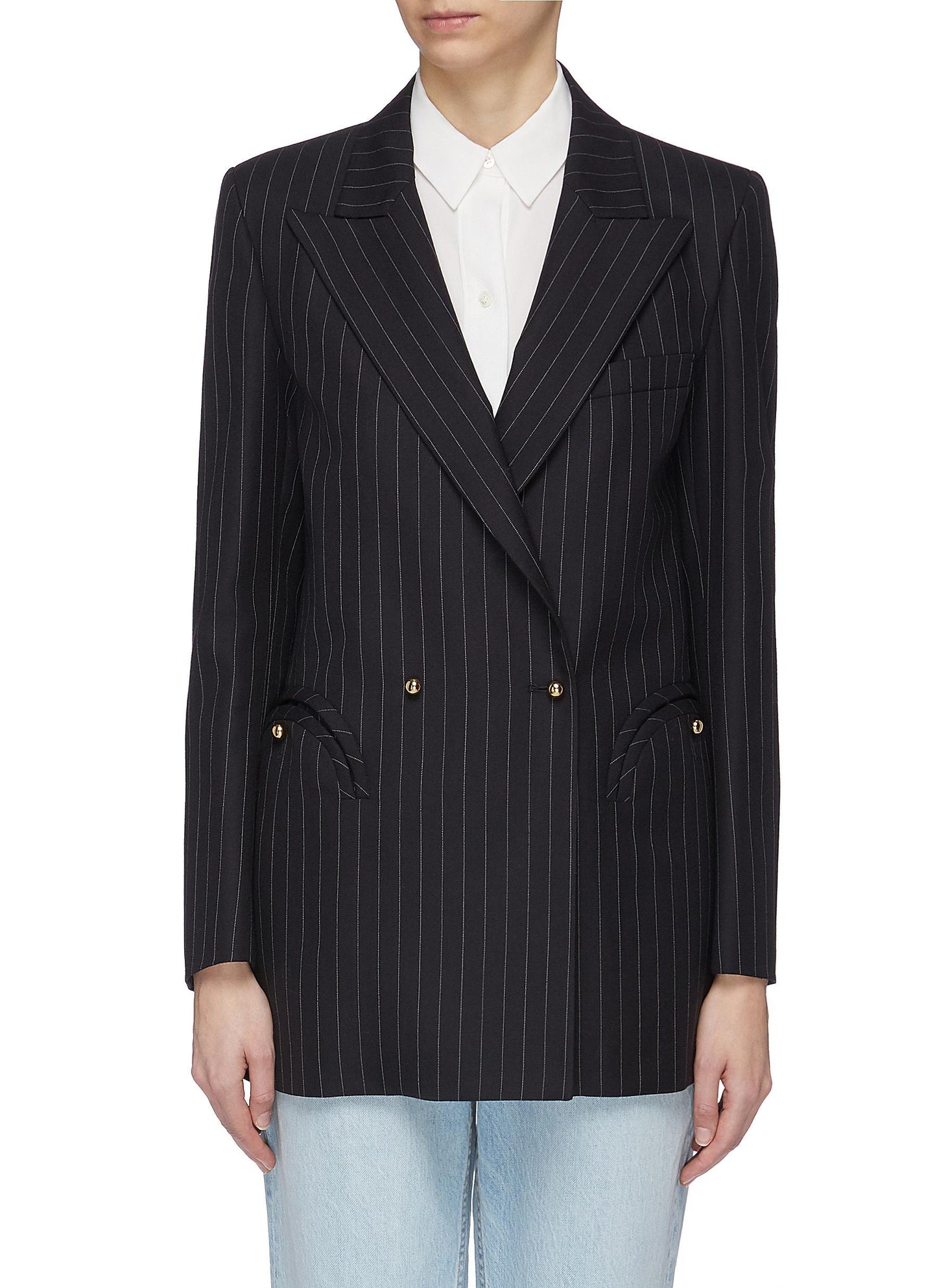 'j-class' pinstripe double breasted wool everyday blazer - blazé milano - multi-colour